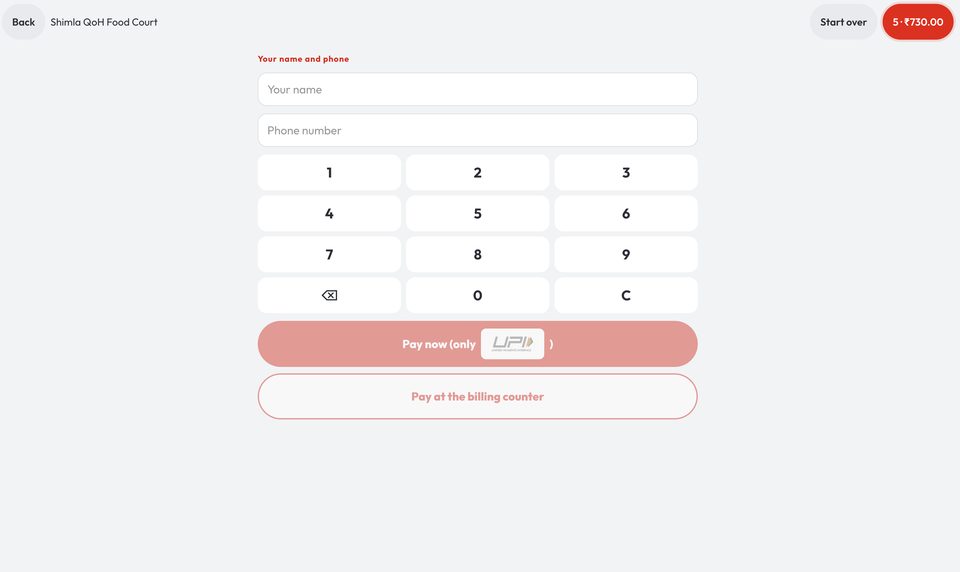 Kiosk checkout with Pay now and pay at the billing counter